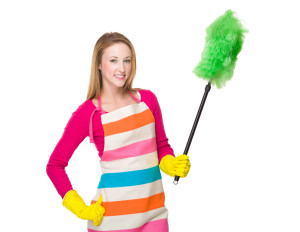 Housewife using cleaning brush